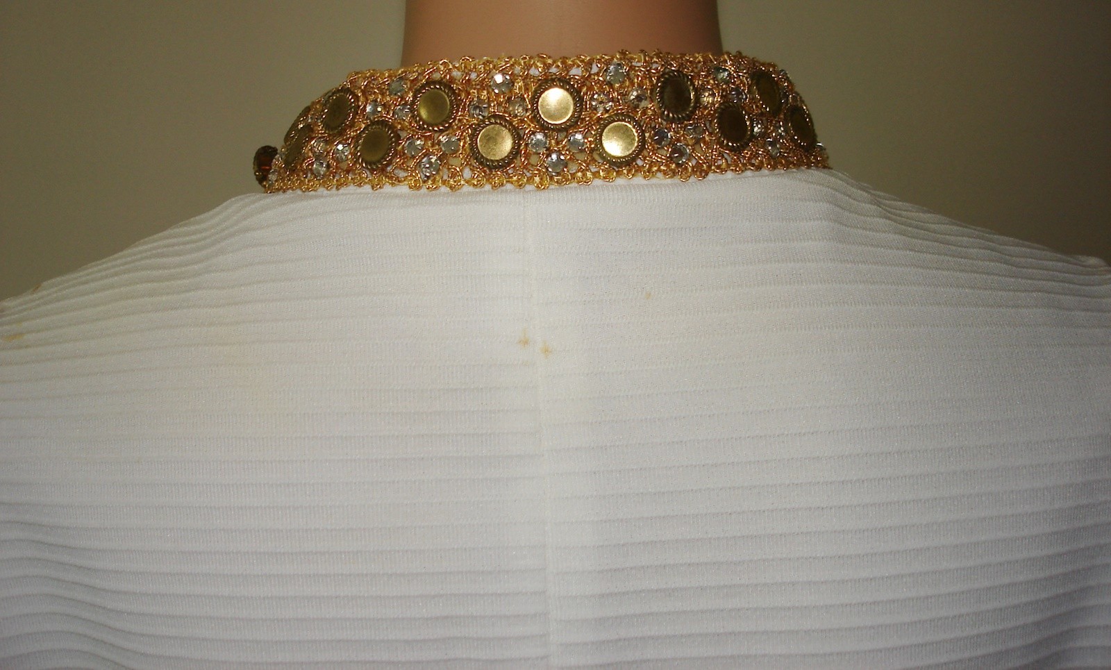 Vtg Cabot Mini Dress Rhinestone Collar & Faux Pocket Details Textured Polyester