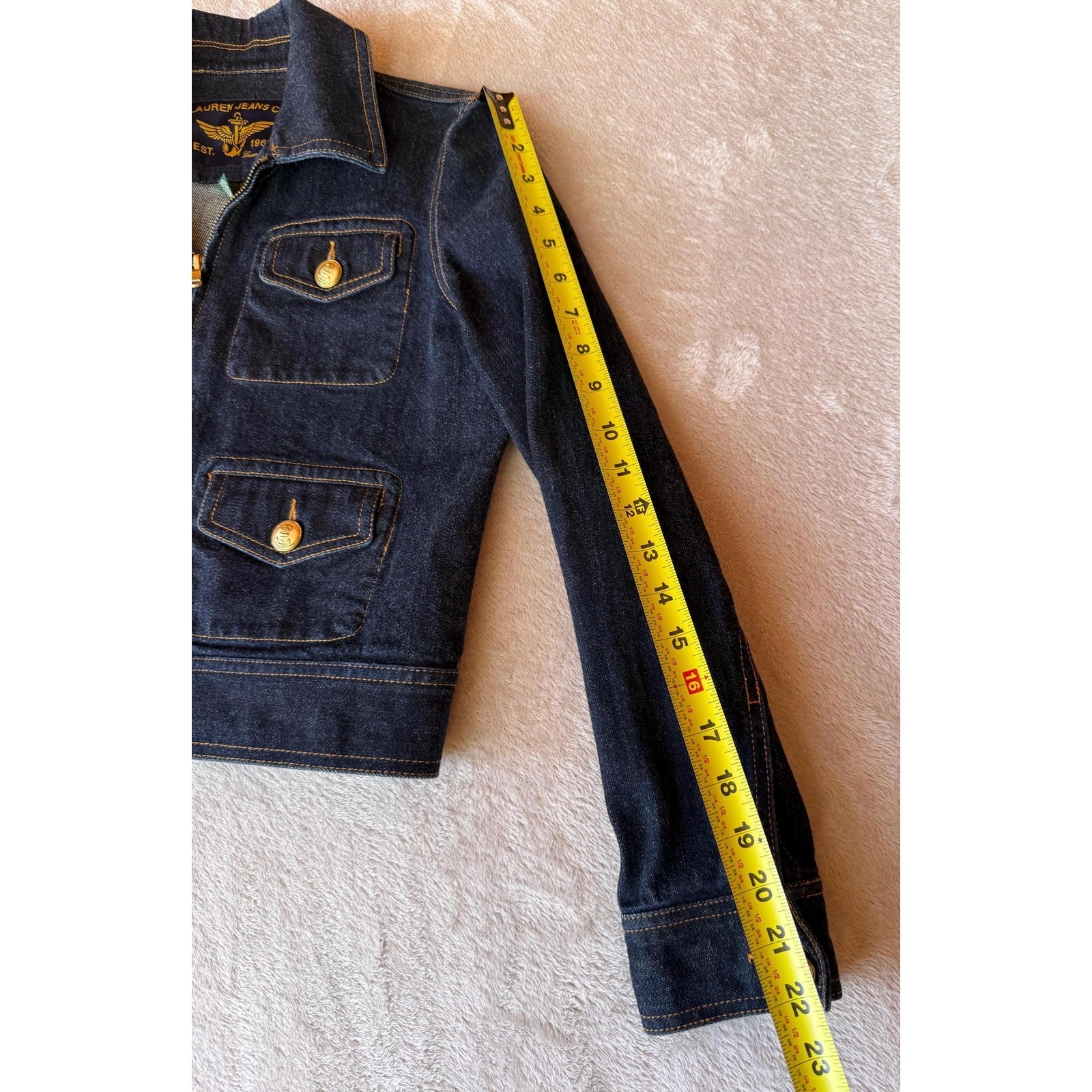 Vintage 2000s Ralph Lauren Denim Jacket & Skirt Set Gold Button Suit Petite
