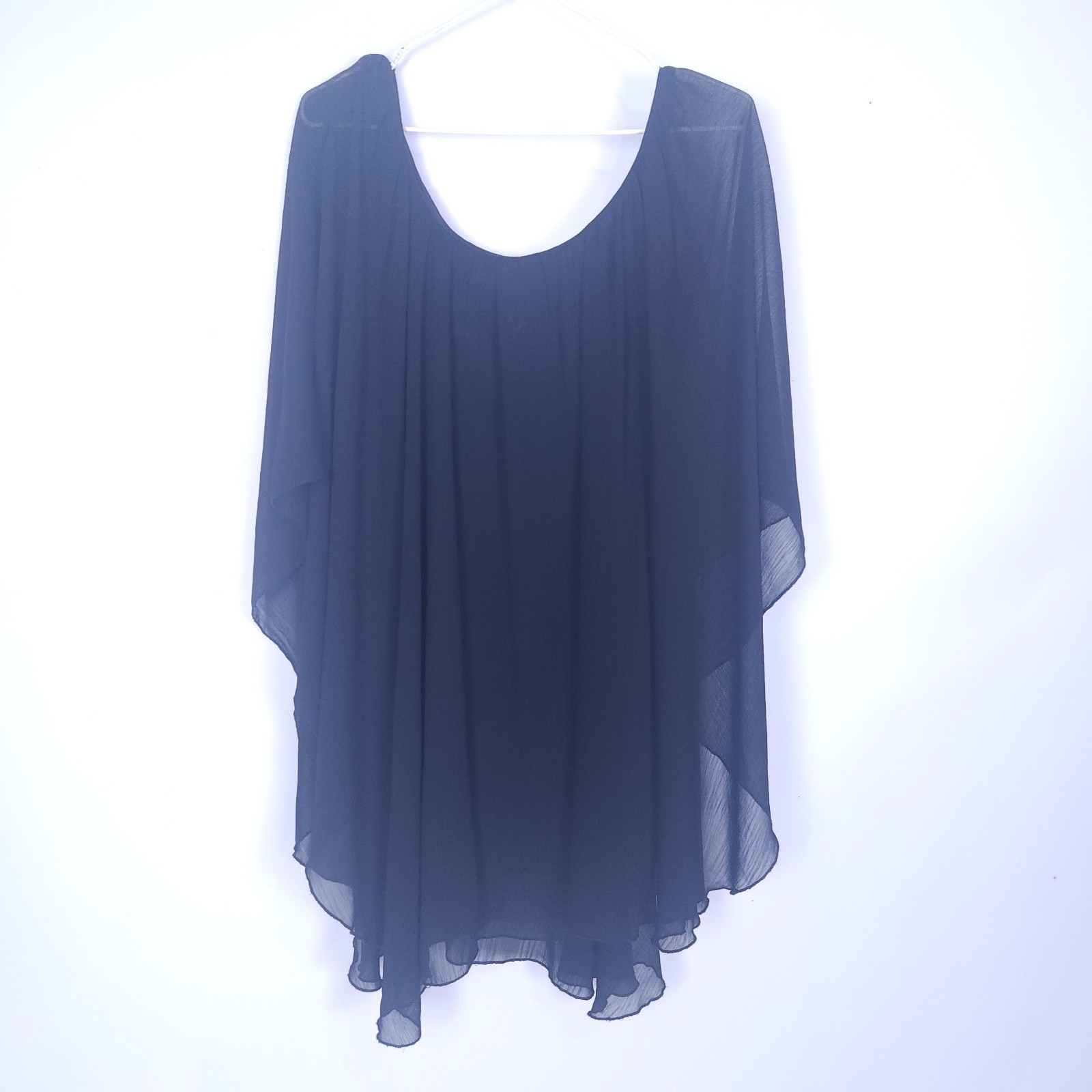 Vintage 2010s Black Chiffon Batwing Dress 8 Flowy Layered Cocktail Mini Face Off