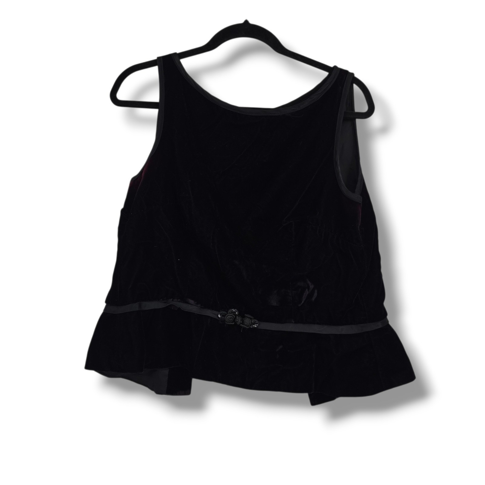 Jessica Howard Vintage Black Velvet Peplum Top Sleeveless Button Back Size 12