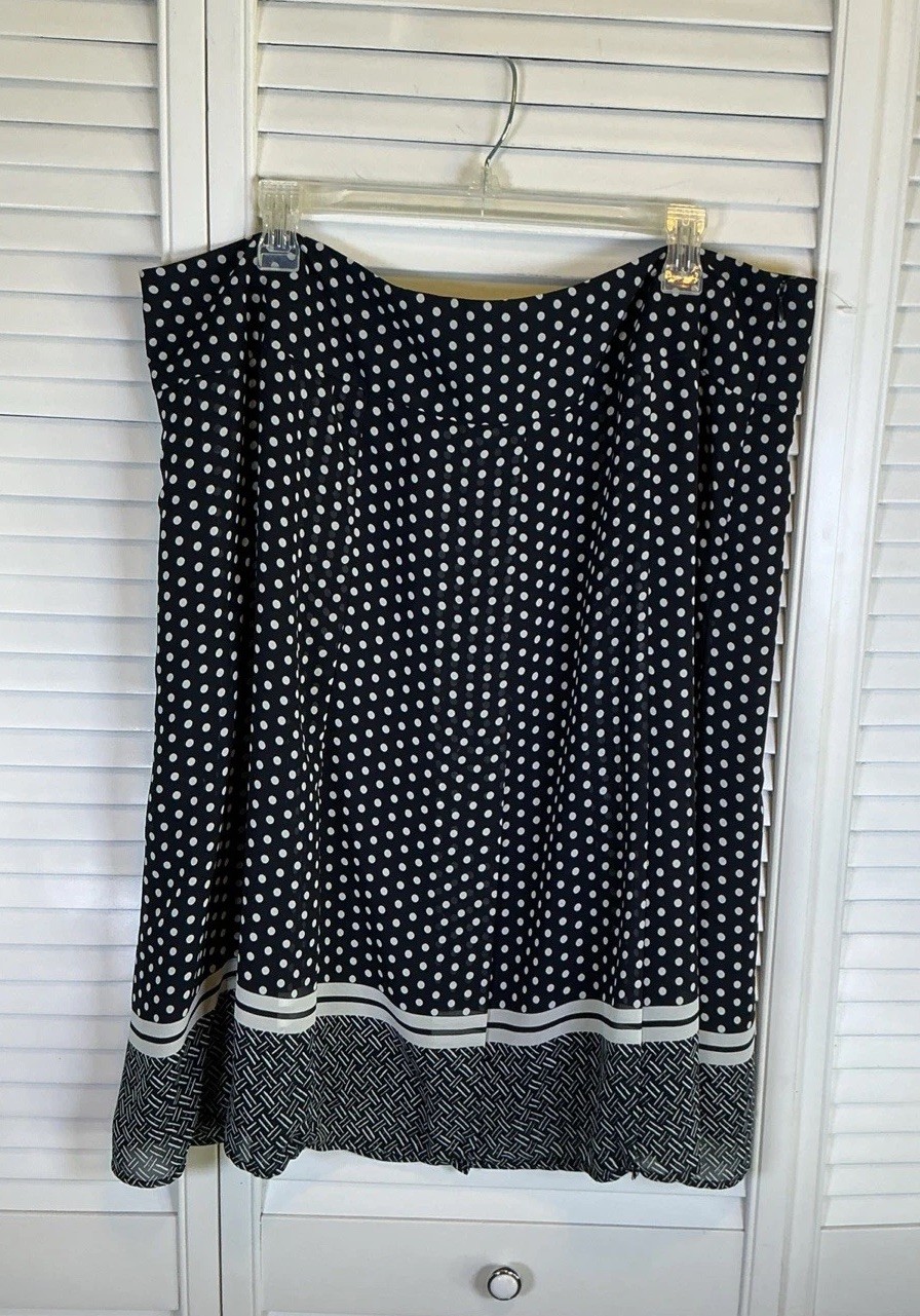 Vtg Jones Wear Woman Navy Polkadot Pleated Midi Skirt 20W Classic Timeless NEW