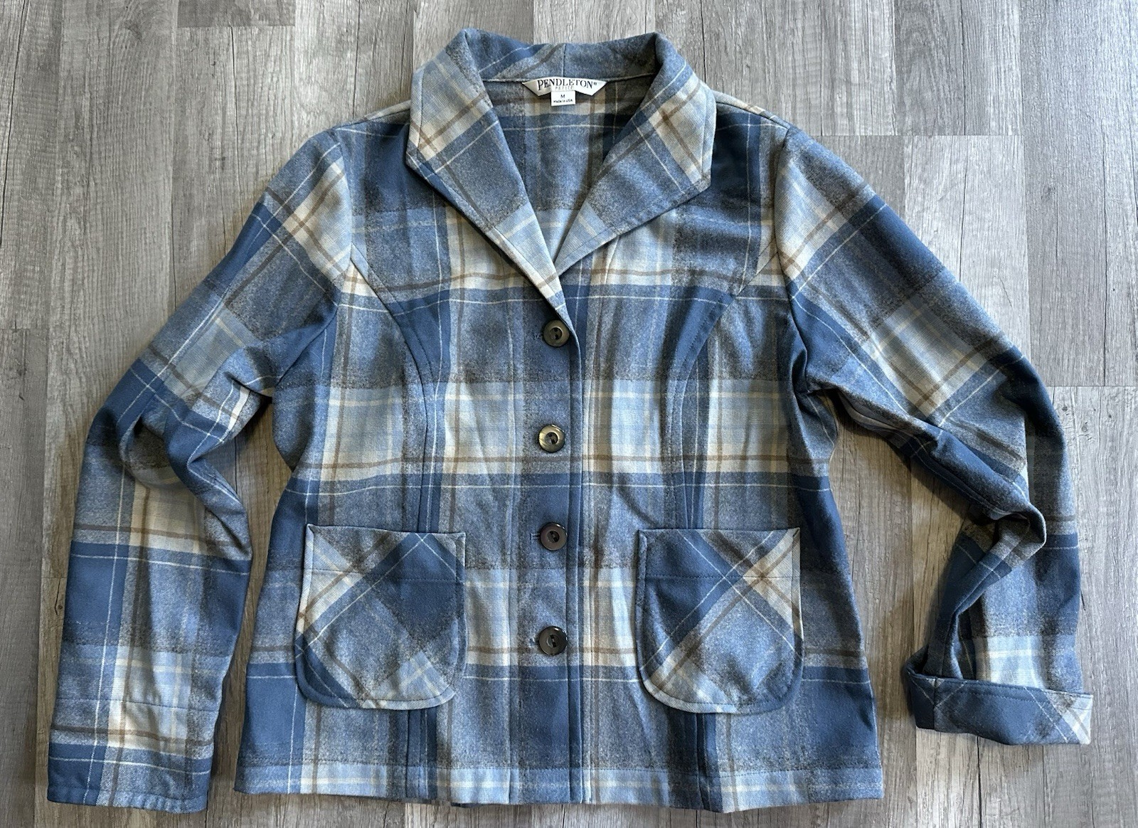Vintage Pendleton Petite Blue Plaid Wool 49er Jacket Made In USA Medium Button