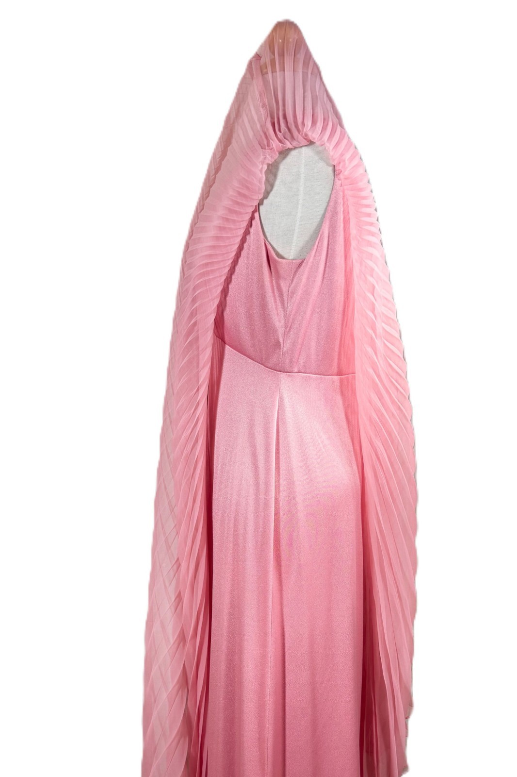 Vintage Miss Elliette Cape Pleated Maxi Dress, Pink Goddess Dress