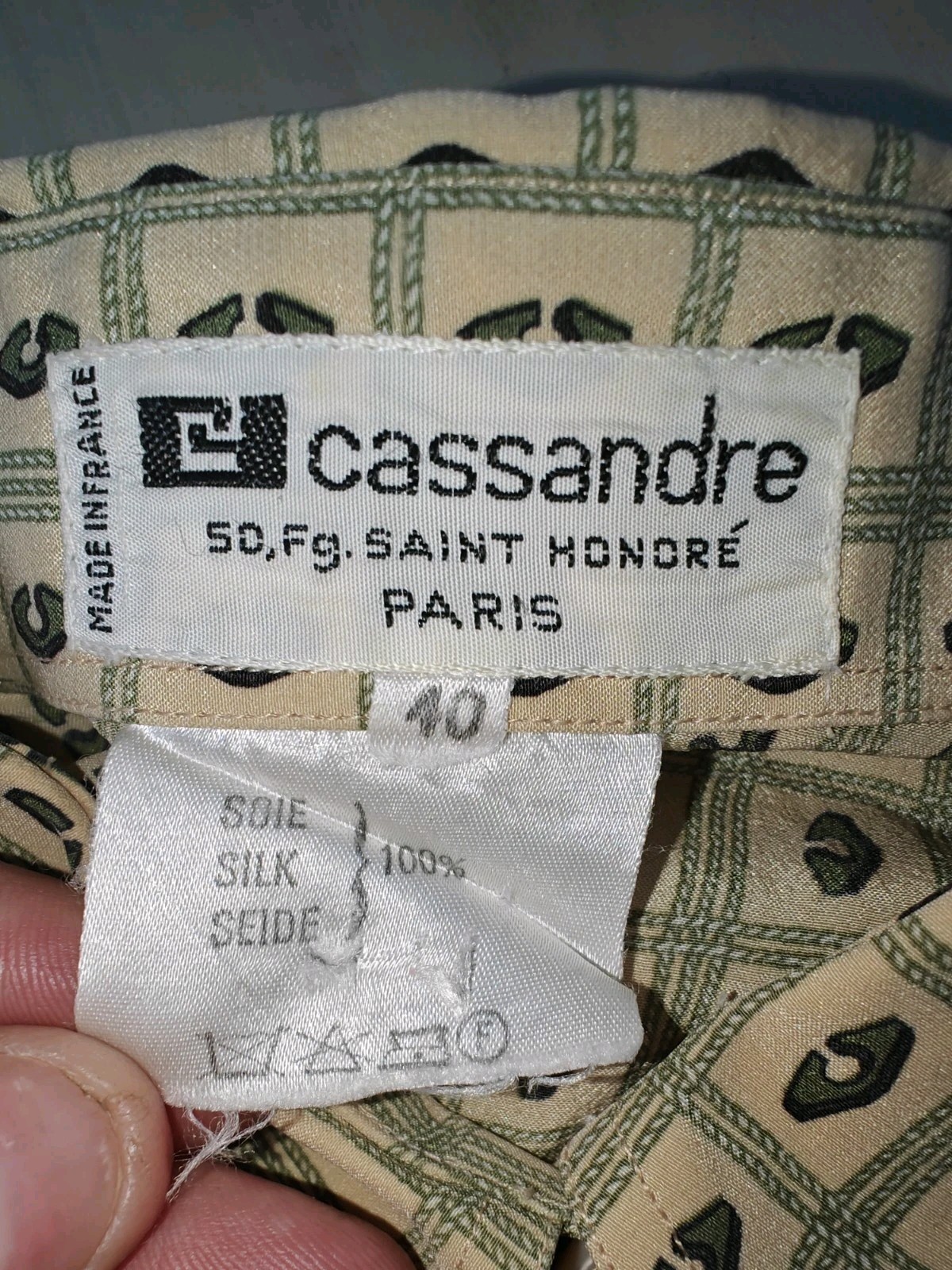 Vintage Cassandre Paris 100% Silk Blouse Shirt Made In France Geometric Size 40