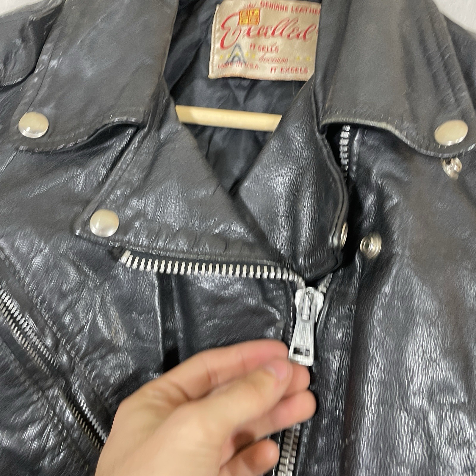 Vintage 70s Excelled Leather Jacket Womens 12 Made in USA Motorcycle Biker *read