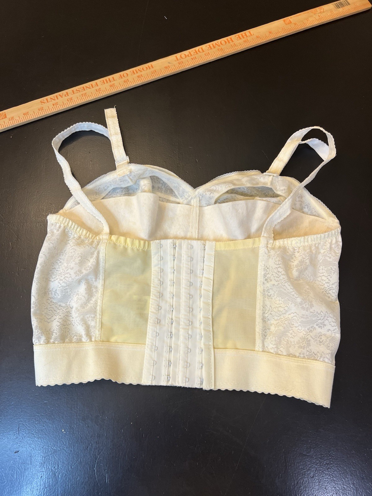Vintage Faynor Bra Norvell 70s? Cream Lace Corset Bra 38DD Boudoir Lingerie