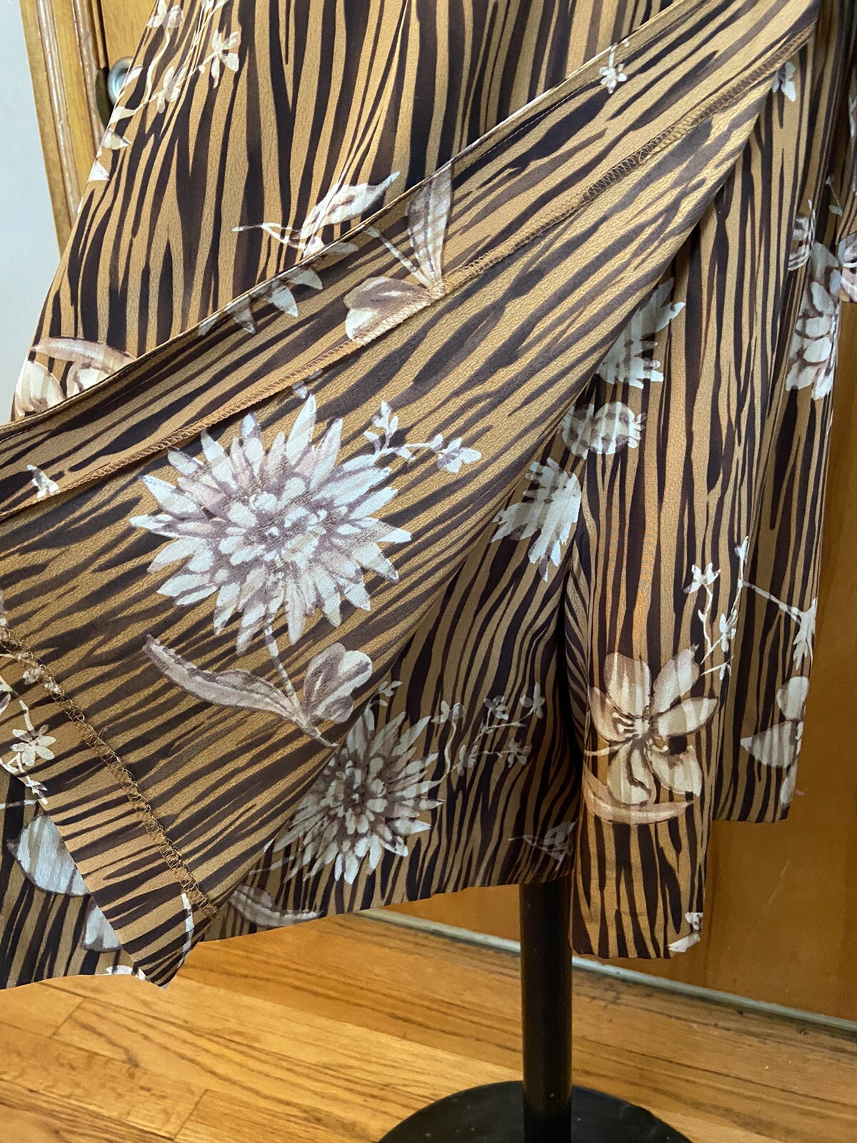 Vtg Saks 5th Ave Silk 2 Pc Set Jacket Wrap Skort Romper Brown Zebra Med 80s