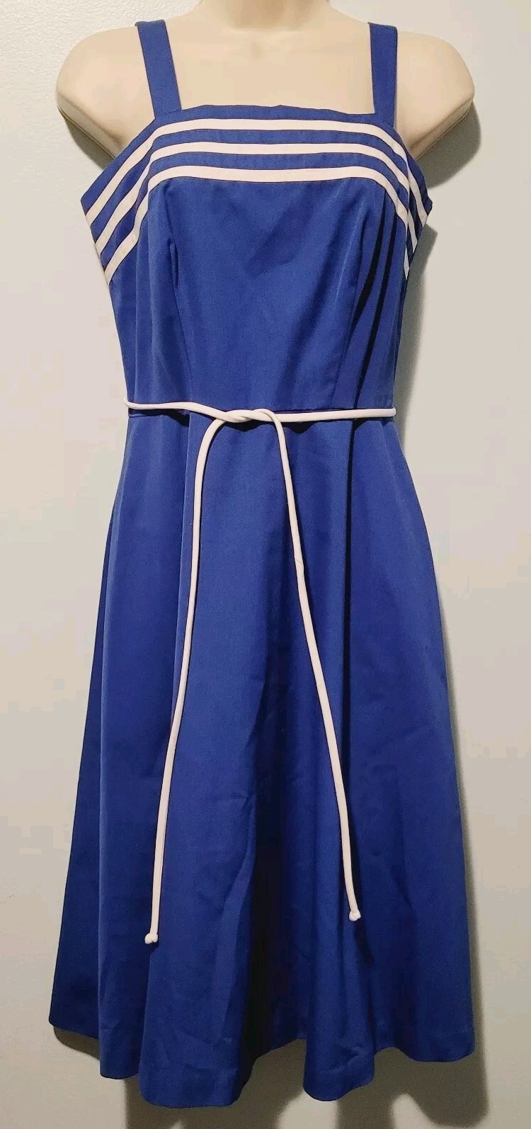 Vintage 1980s Toni Petite Royal Blue Back Zip Dress Retro Nautical Boho Hippie