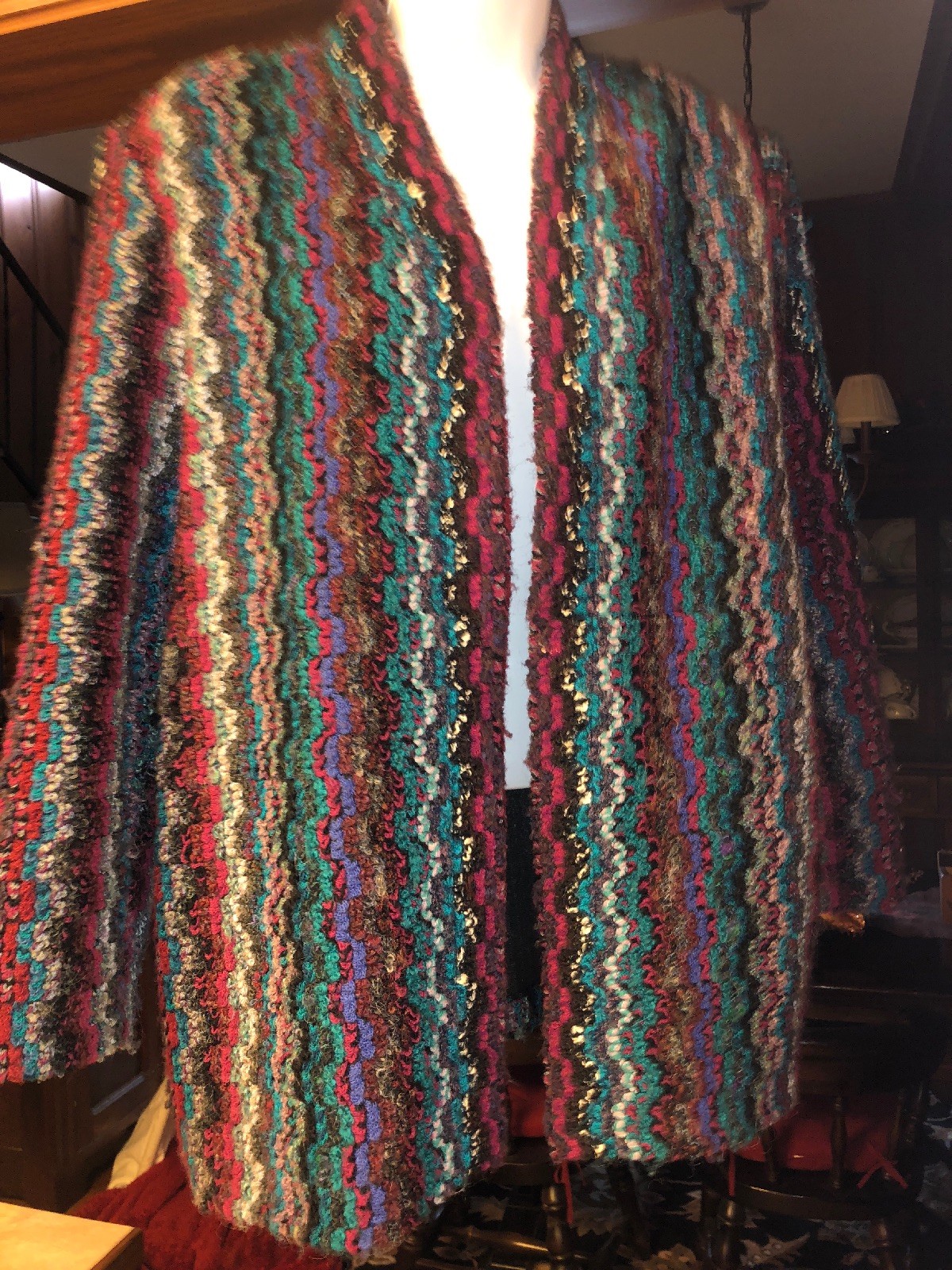 Graff California Wear Vintage Coat Of Many Colors Multicolor Yarn Knit Jacket 14