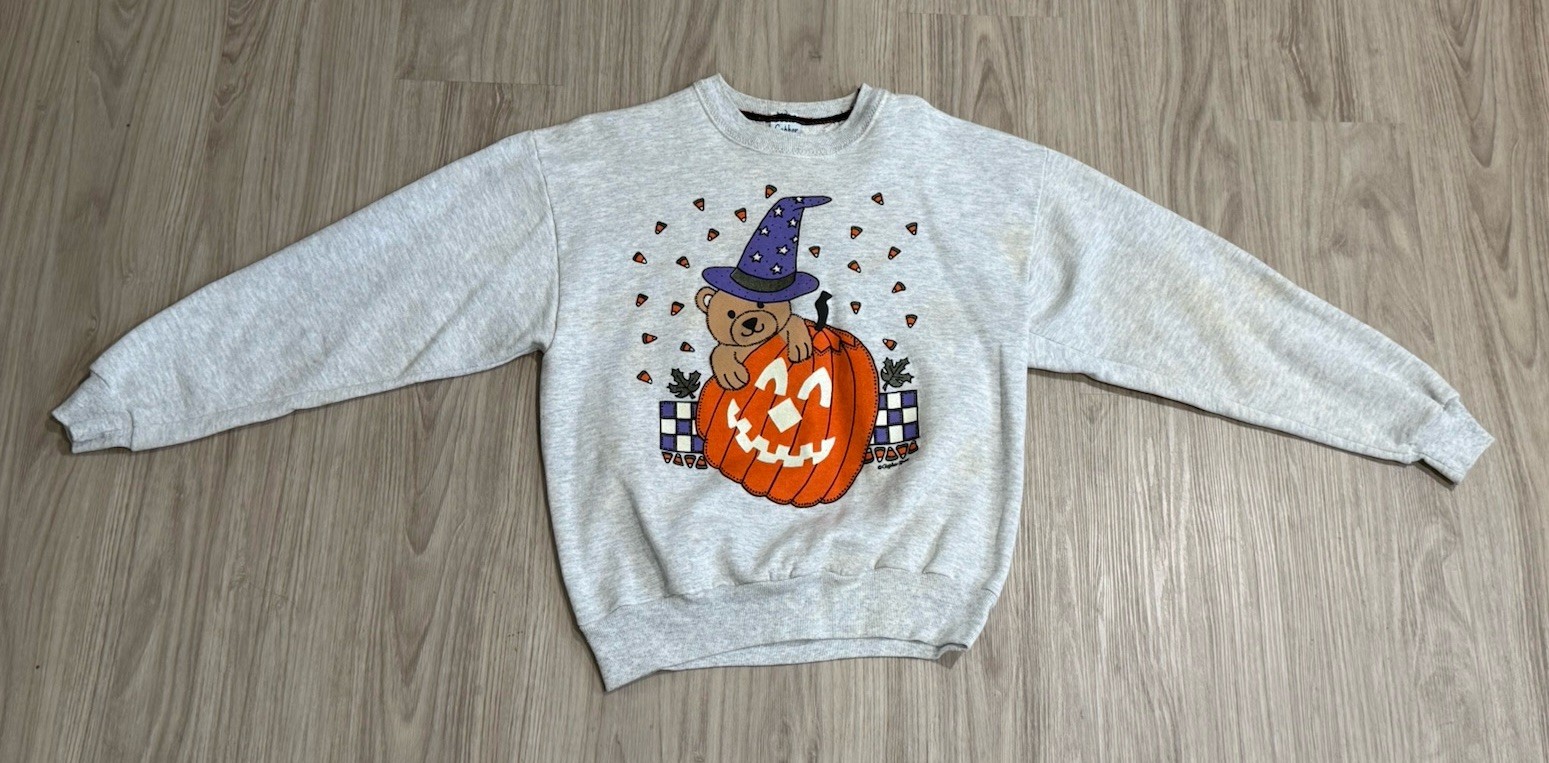 Vintage Halloween Gopher Sports Sweatshirt Women’s Gray Pumpkin Bear Candy Corn