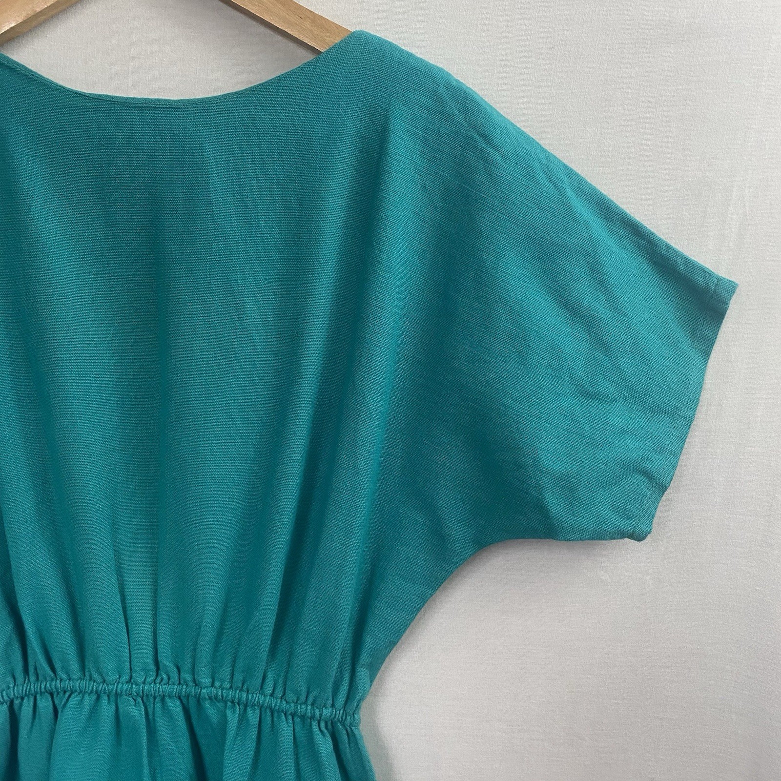 Vintage Guatemalan Teal Embroidered Cotton Dress – Handmade Artisan Lupita -Sz S