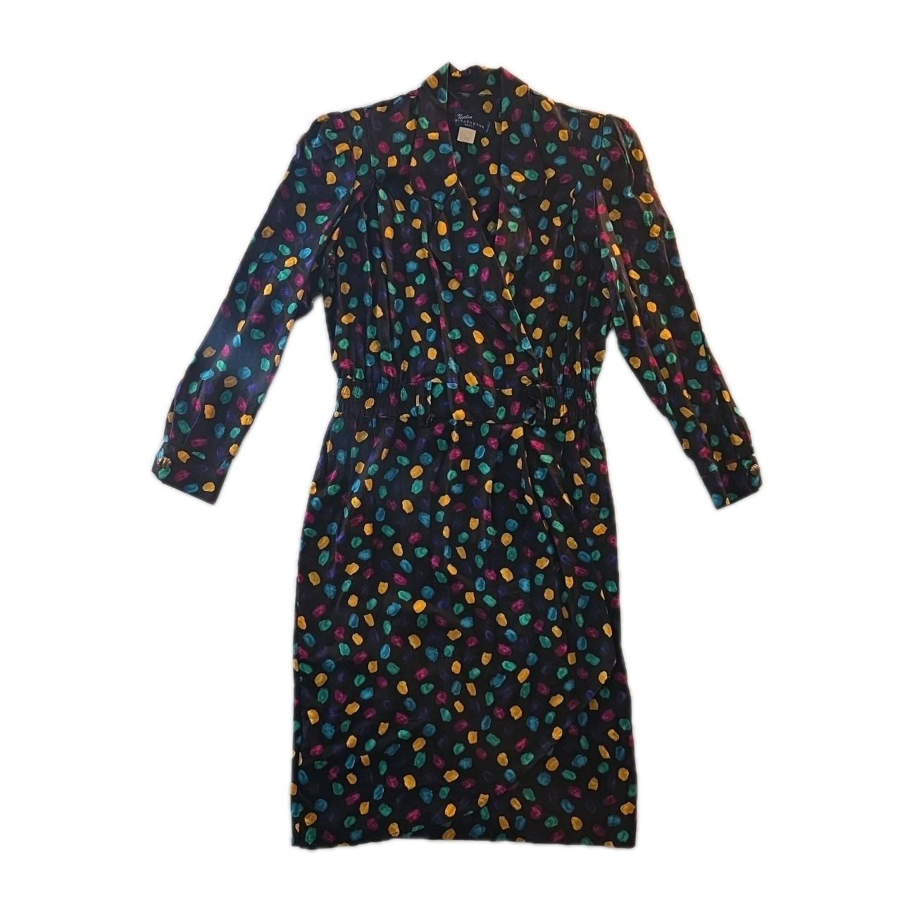 Vintage Black & Multicolor Norton McNaughton Midi Dress – Size 14
