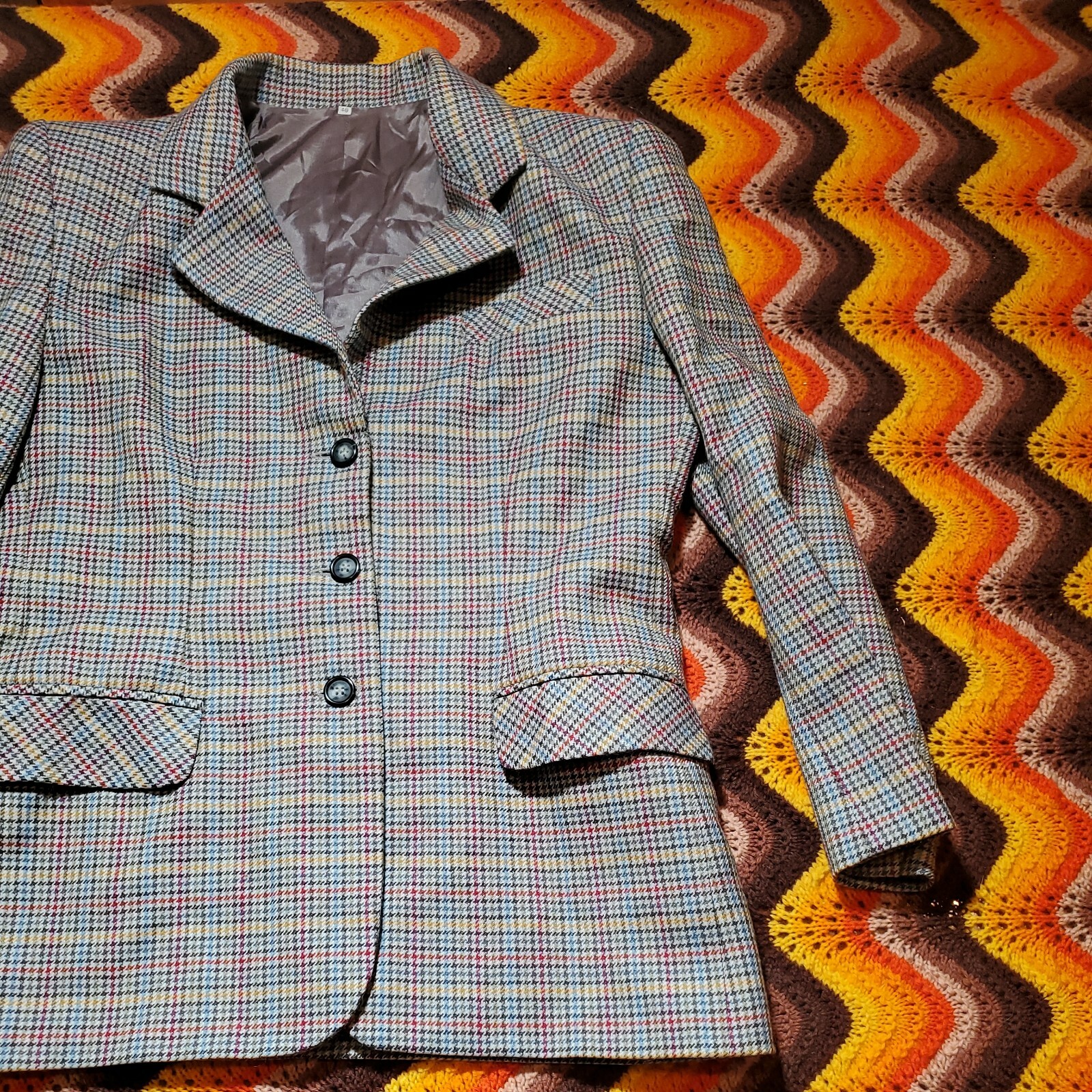 Vintage Rainbow Houndstooth Blaze Womens Size 46 Wool Made In Italy