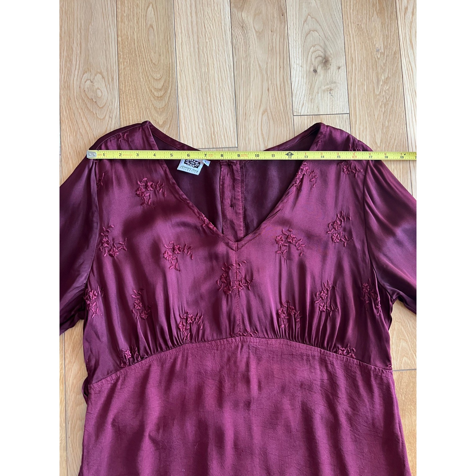 Vintage Johnny Was Collection Long Sleeve Embroidered Maroon Maxi Dress Womens L