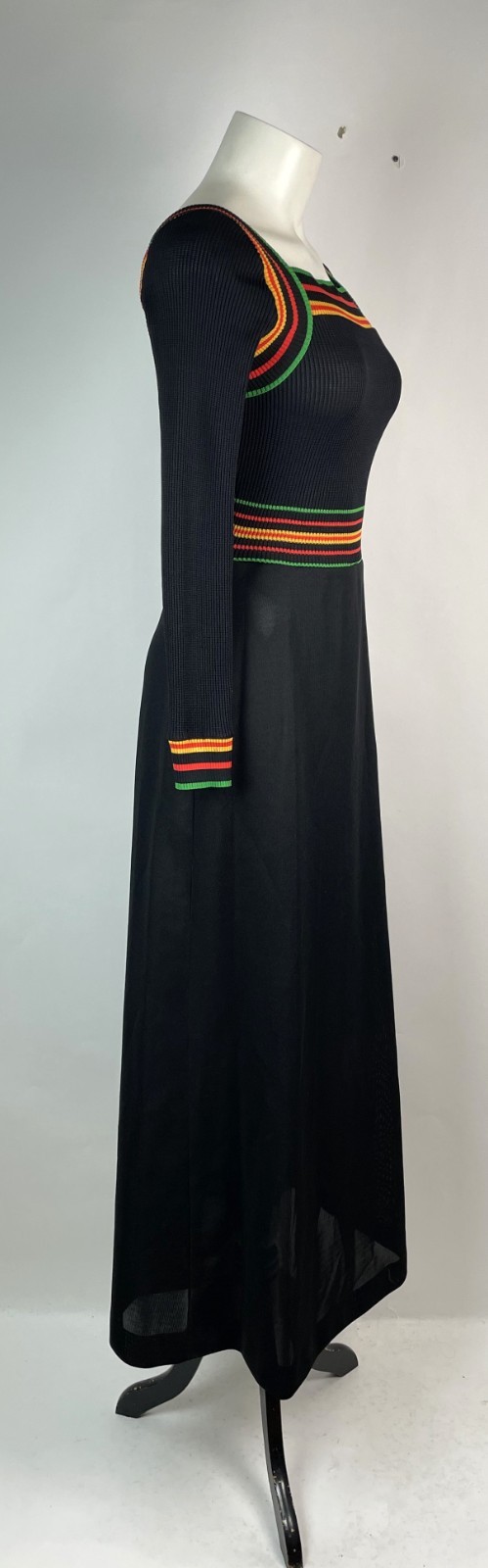 Jonathan Logan Vintage 70s Rainbow Stripe Mod Polyester Maxi Dress size 9
