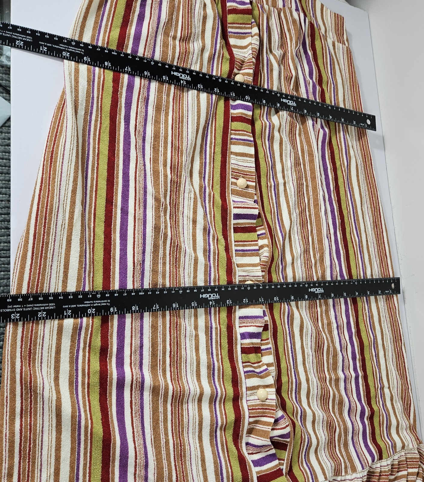 60s 70s Vertical Stripped Long Sundress Ruffled Skirt Cover up Boho Hippy Sz M