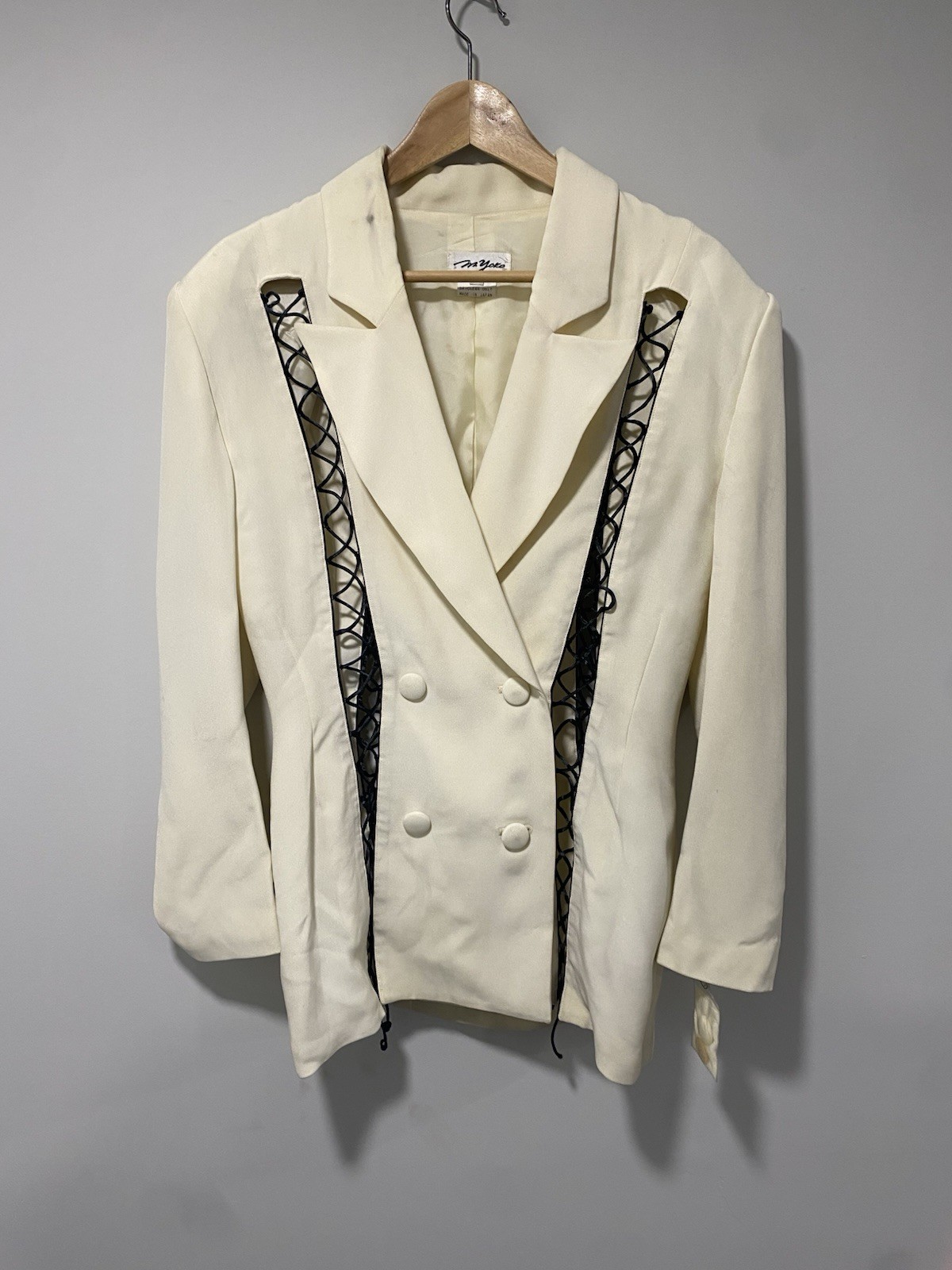 M Yoko Japan Lace Up Double Breasted Blazer L Ivory