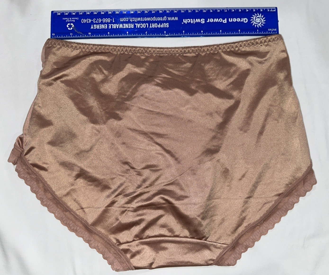 ~Shiny Large Rose Champaign Nylon Lace Blended Panties W/Bows Cotton Gusset New