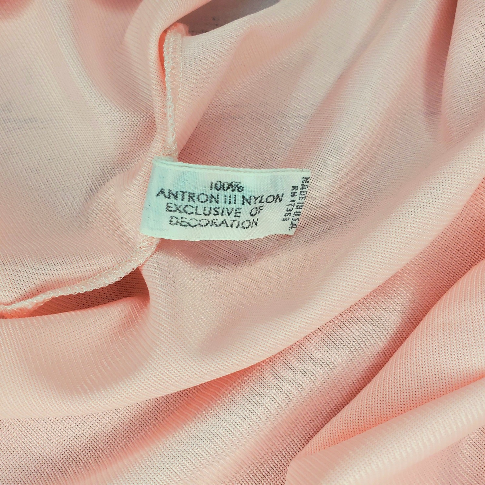 Vintage Komar Peach Pink Lace Trim Nightgown Antron III Nylon Sleepwear Small