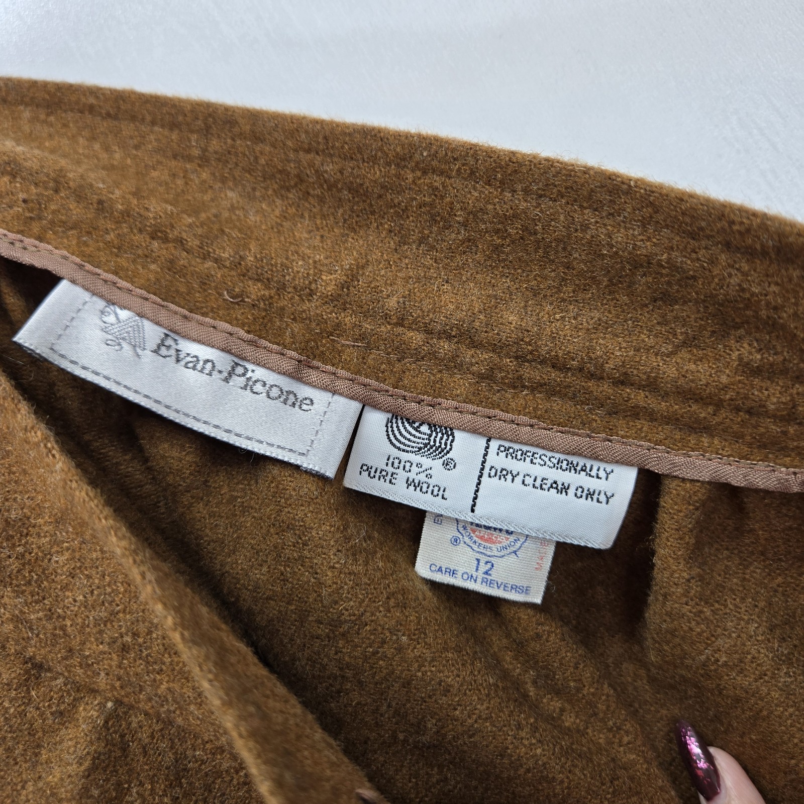 Evan Picone Skirt Suit Women Size 12 Blazer Pleated Skirt Brown 100% Wool VTG
