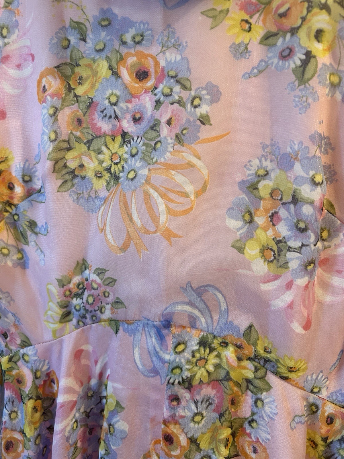 Avalon Classics Pink Floral Chiffon Maxi Dress Gown Sz 12 Cottage ILGWU Label