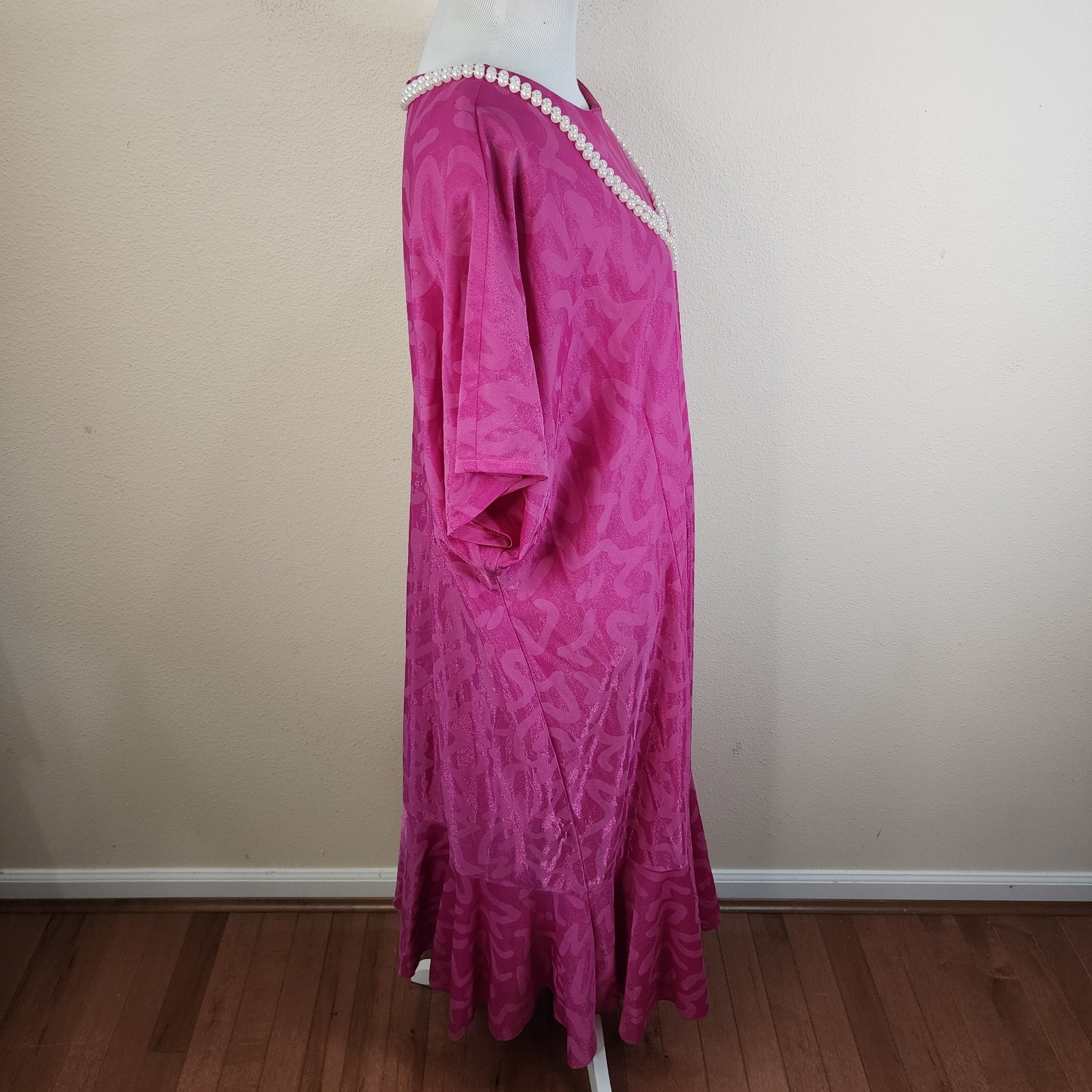 Risa Ann Vintage Midi Shift Dress Shift Size 24.5 Attached Necklace Magenta