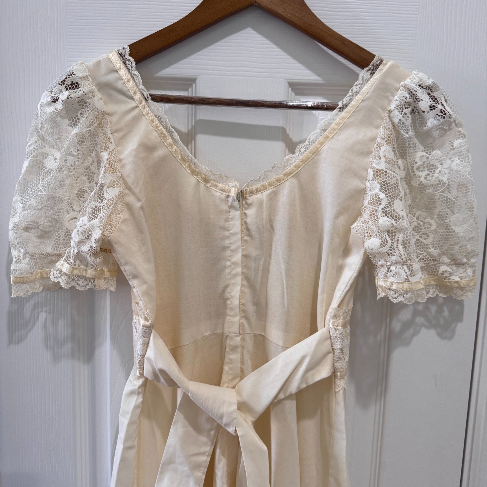 Vintage 70s Ivory Cream Lace Prairie Maxi Dress Size 11 Cottagecore Wedding Boho