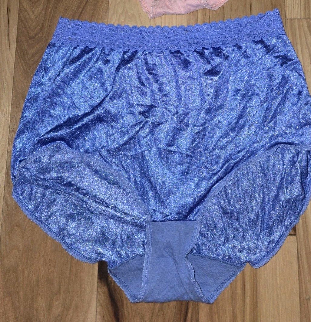 Vtg. Fruit of the Loom nylon panties Lace Sz. 7 LOT 2 Shiny Pink Purple Granny