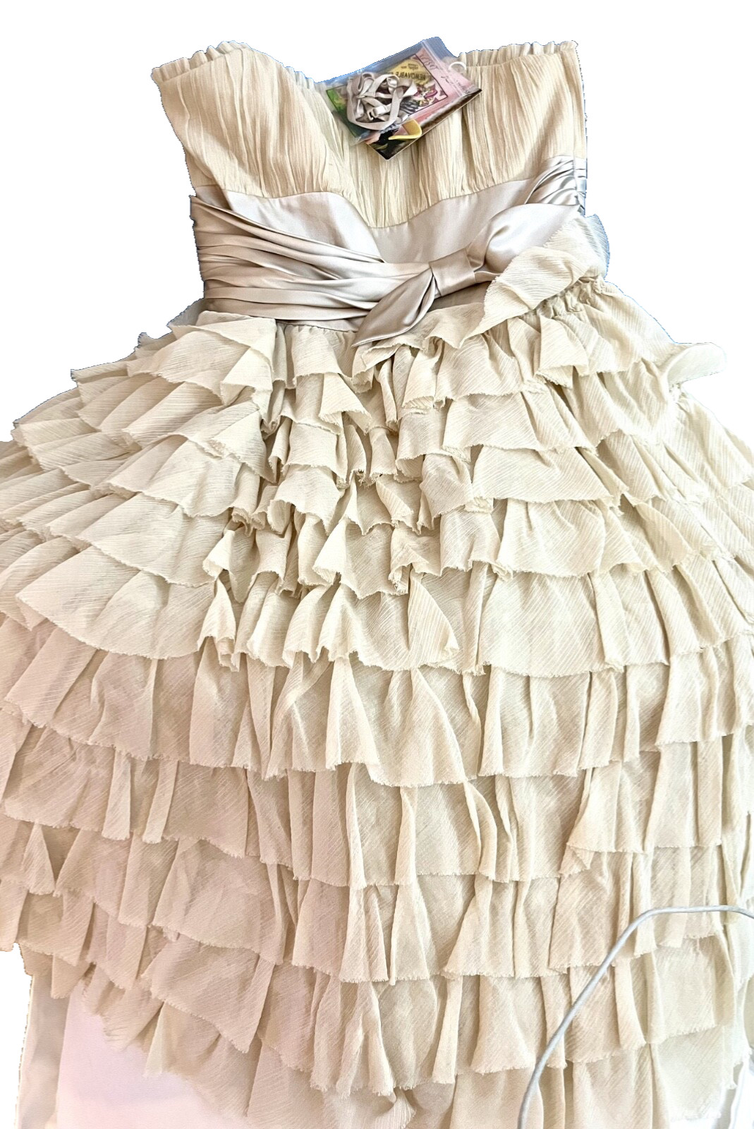 NWT Betsey Johnson Collection 2 Tea Dress Ivory Raw Silk Cotton Ruffles Tulle