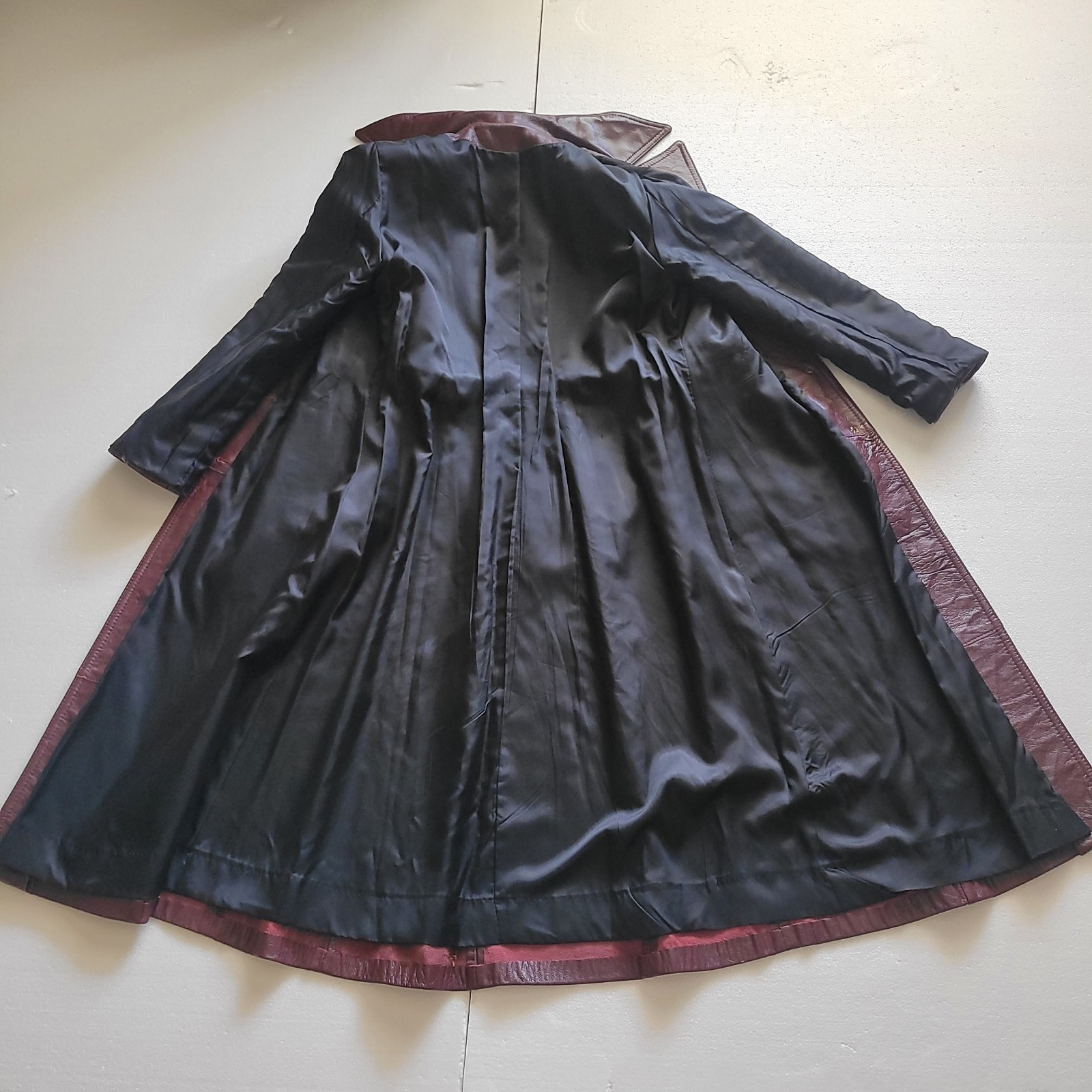 Long Lined Leather Vintage Coat by Winners Circle Fashions, Women&rsquo;s Small Belted