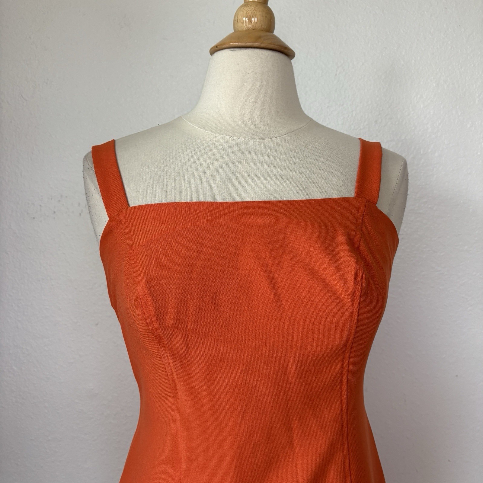 Vintage 90s Solid Orange Sleeveless Sheath Dress Size 5/6