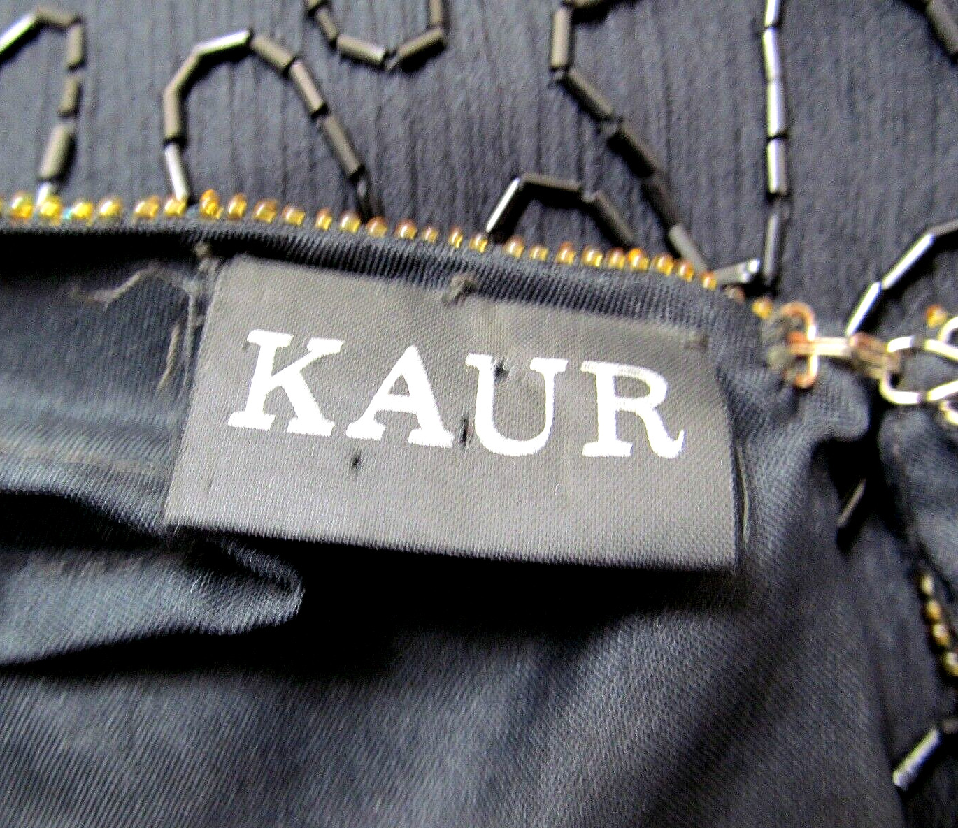 KAUR L Black Silk Vibrant Multicolor Sequined Beaded S/S Mardi Gras Party Top