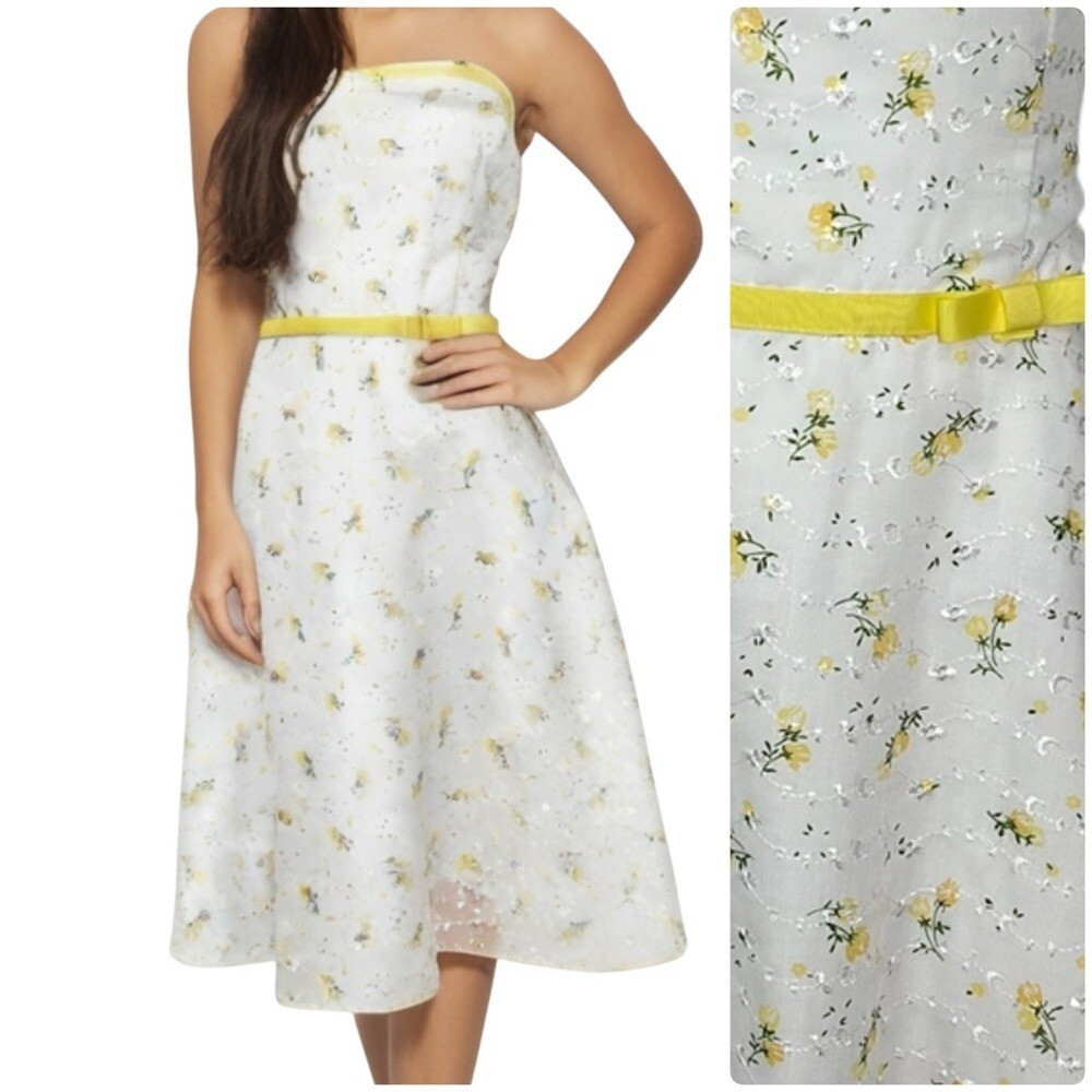Vintage Y2K Vol. 1 Yellow Rose Cottagecore Strapless Sundress — L