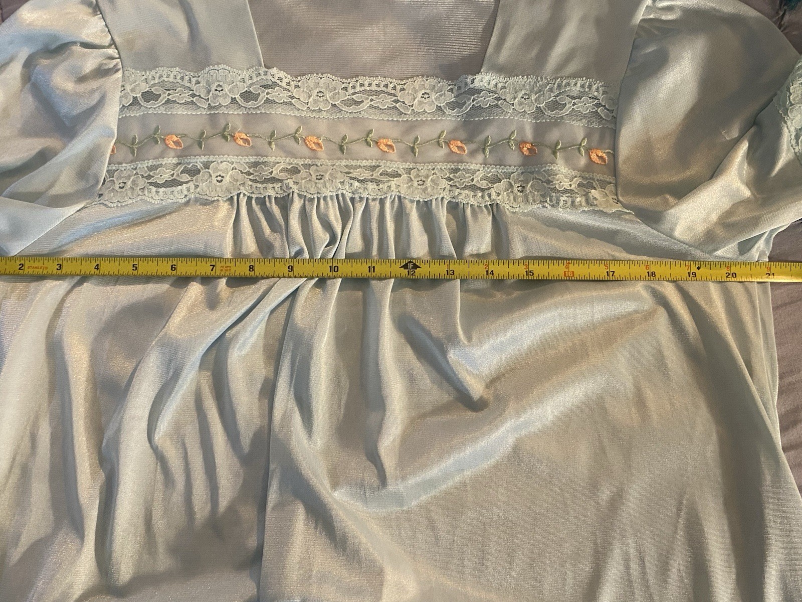 Vintage Vassarette Short Gown Nylon Lace Embroidery Size L Blue