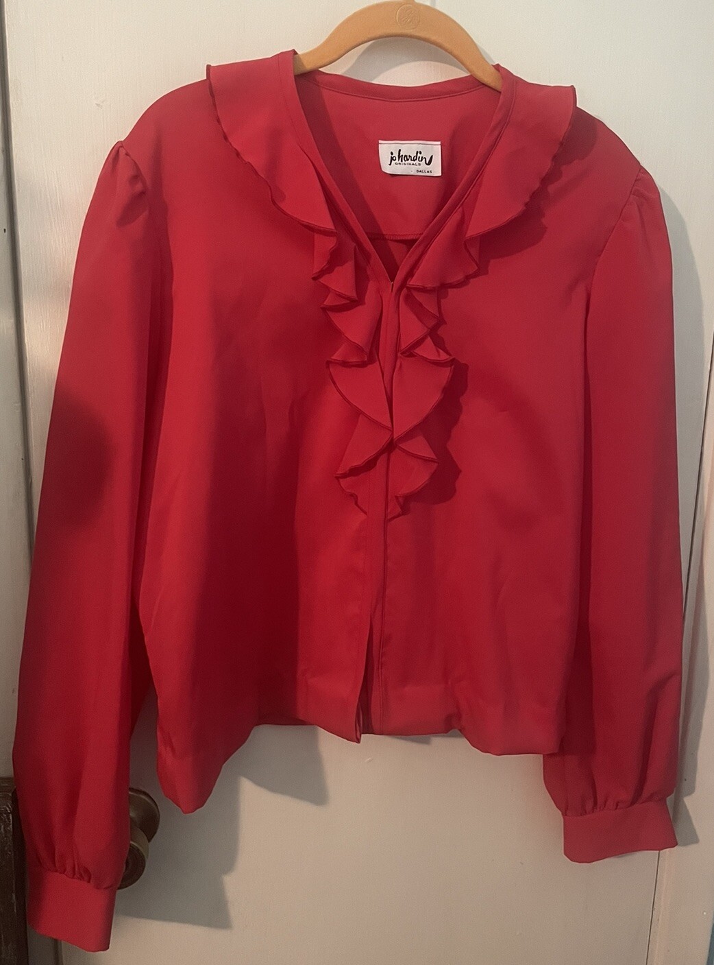 VTG Jo Harden Originals Dallas Womans 60s 70s red ruffle Blouse No Size Tag