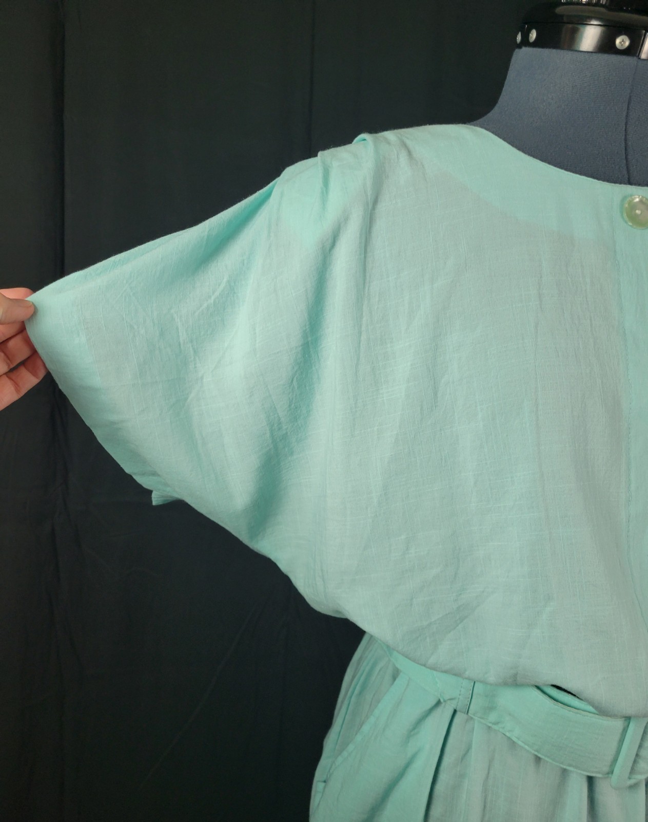 Vintage Stuart Alan Mint Green Blouson Dress w Slim Skirt & Belt Size 18