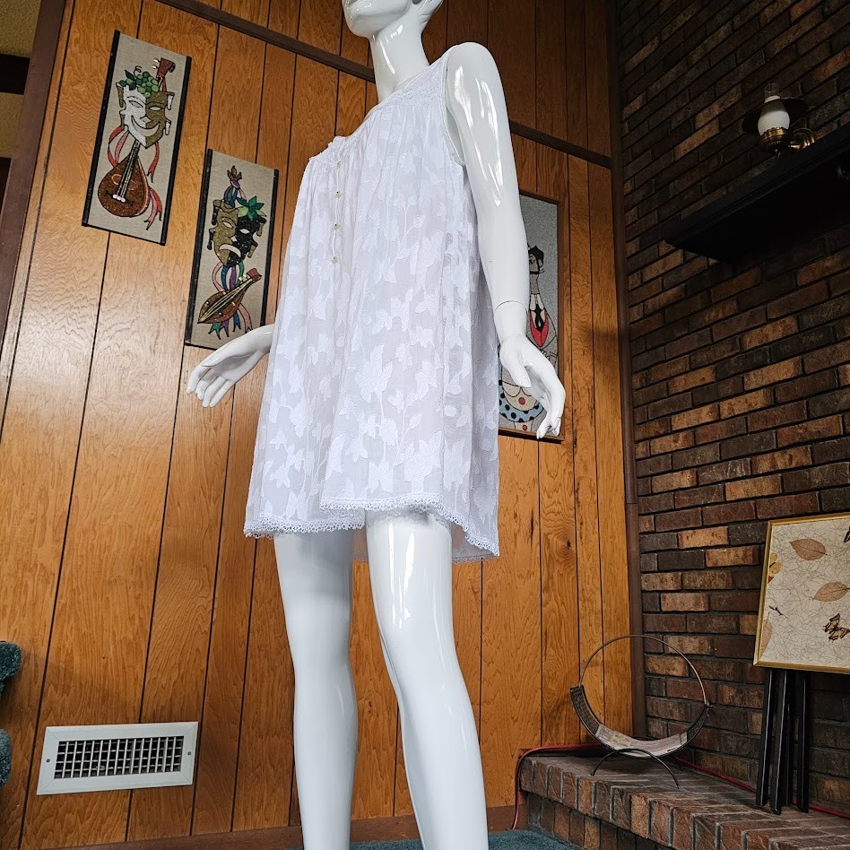 Vintage 90s White Lawn Cotton Queen Annes lace Peignoir Babydoll w/ Robe M/L/XL