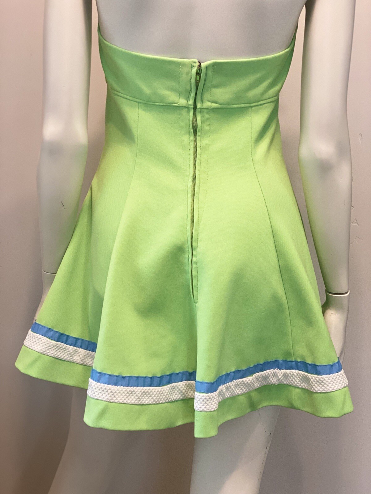 Vintage 60’s 70’s Lime Green Retro Halter Lapel A-line Mini Disco Sport SunDress