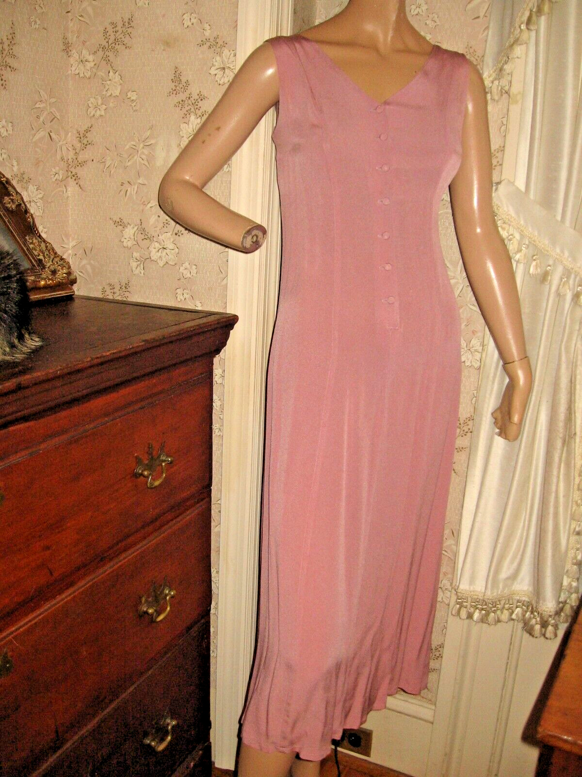 LOVELY VINTAGE 1980-90 WILD ROSE MAUVE MIDI 2 PIECE OUTFIT – DRESS -JACKET