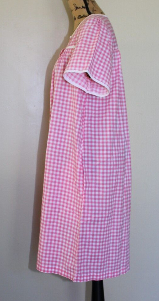 Vintage Pink/White Cotton Gingham Plaid Pearl Snap Flower House Dress Women&rsquo;s M