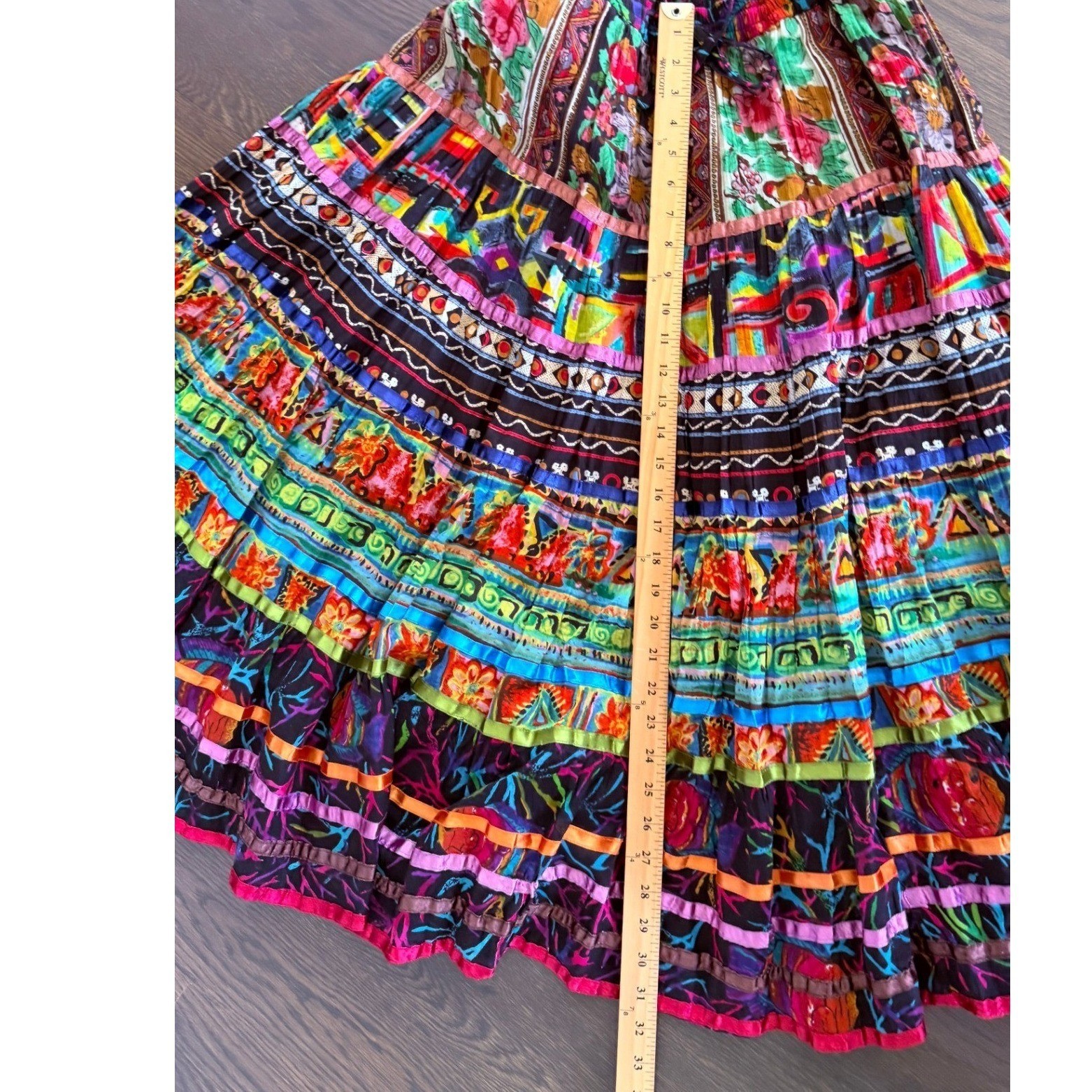 TravelSmith PM Floral Patchwork Tiered Skirt Festival Peasant Cottagecore Ethnic