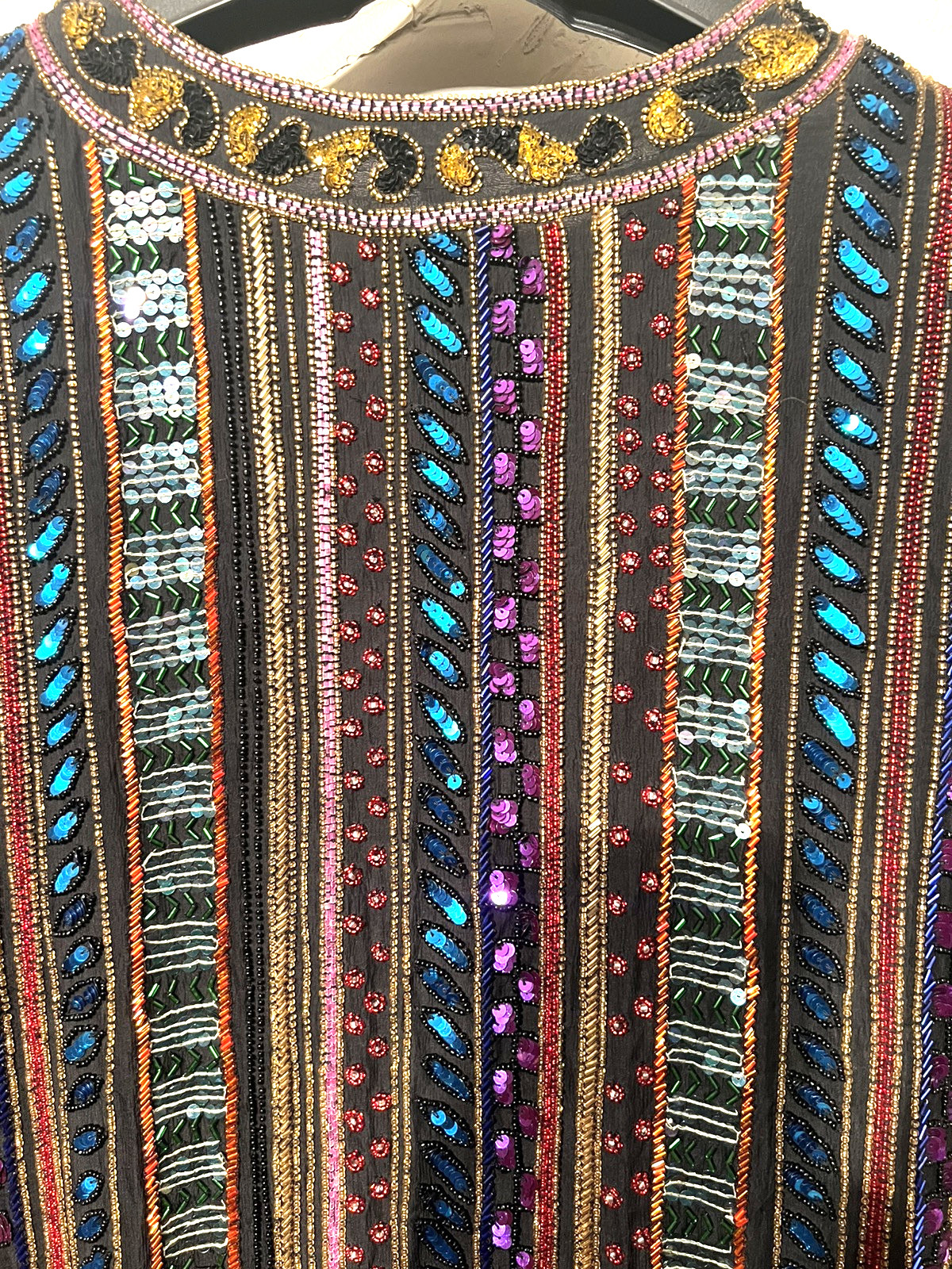GORGEOUS Jacket FLORAL BEADED SEQUINS-Silk Vintage-E/C X LARGE