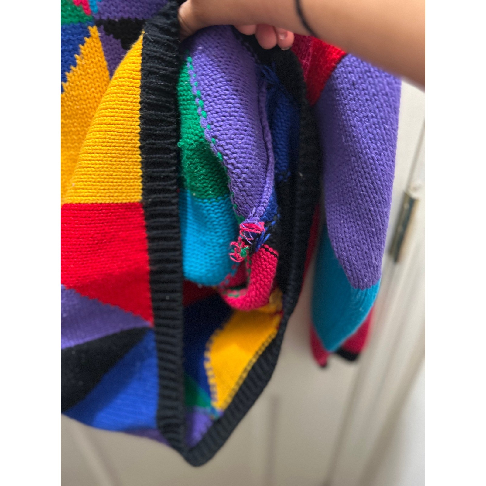 One Step Up Vintage Colorblock Geometric Sweater Women&rsquo;s M 90s Oversized Acrylic