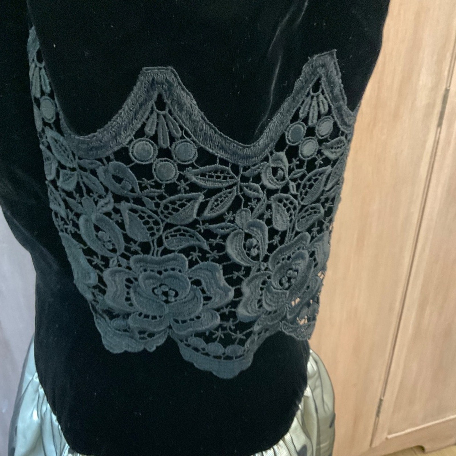 Rare VTG William Pearson 80’s Black Velvet Lace Puff Sleeve Formal Gown Sz 12
