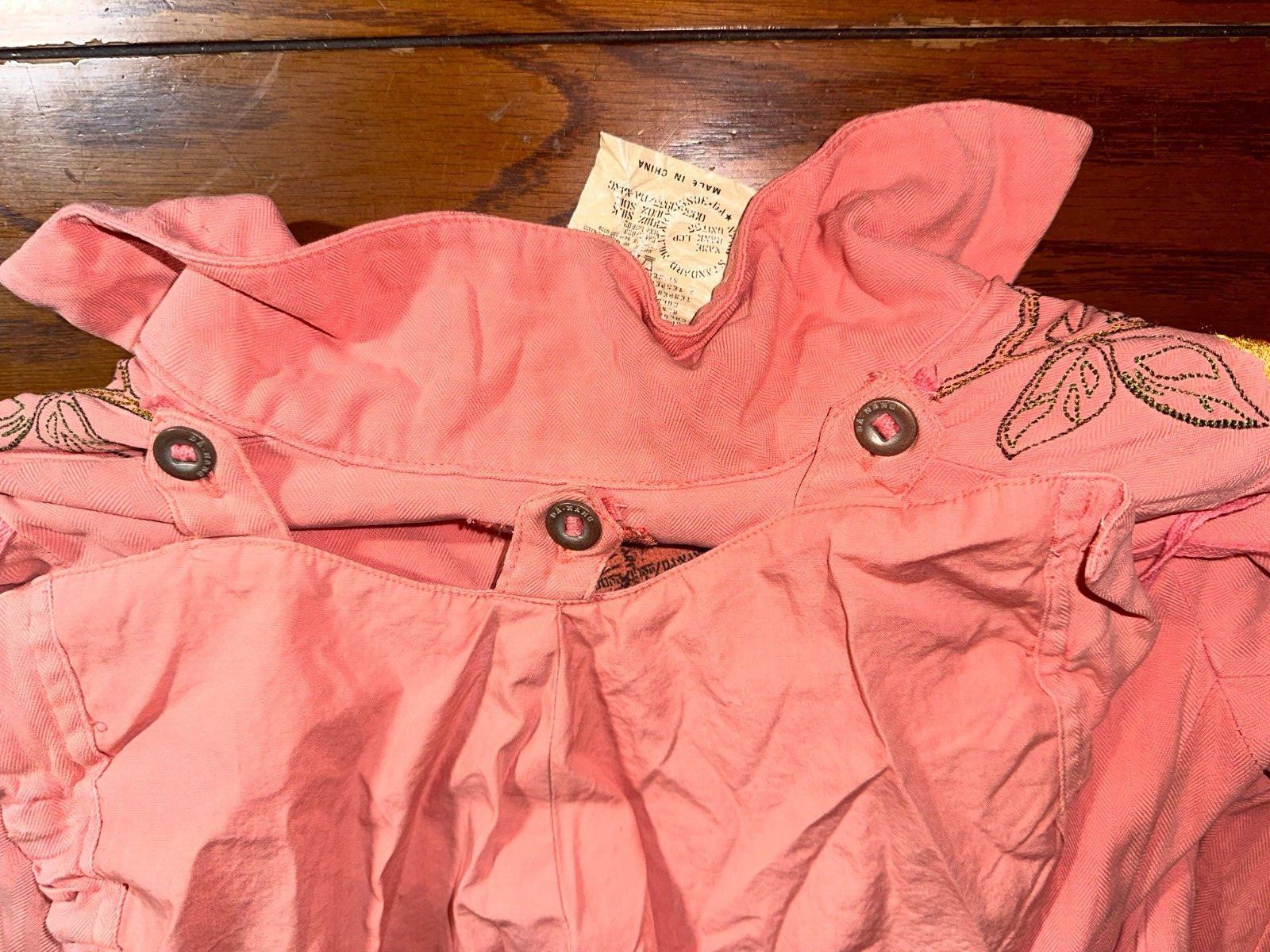 DA-NANG Surplus Indo-Chine Peach Embroidered Utility Cargo Jacket Sz XS NWT