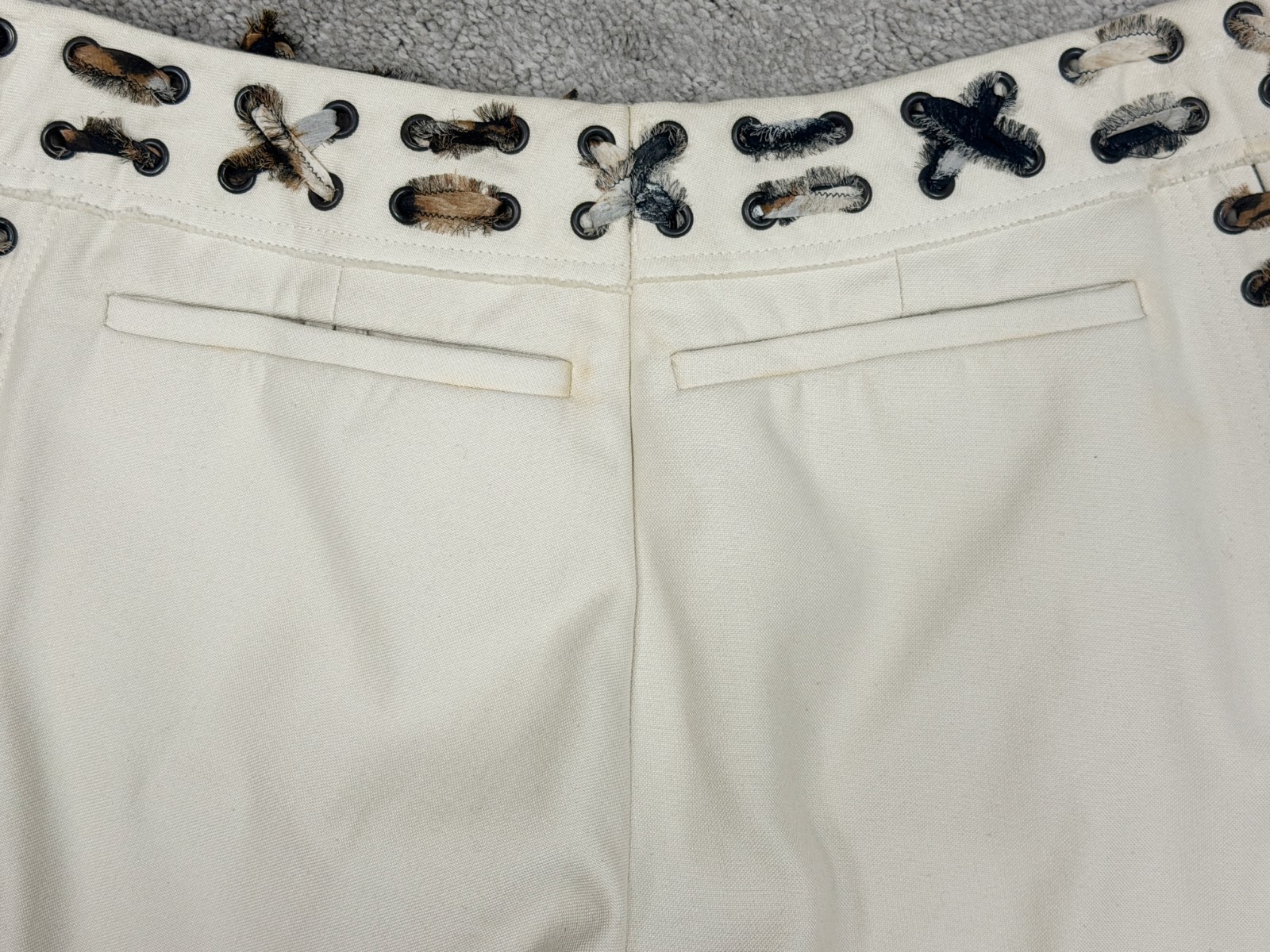 2002 YVES SAINT LAURENT Rive Gauche Mombasa Pants 40 8 Ivory Tom Ford Lace Up