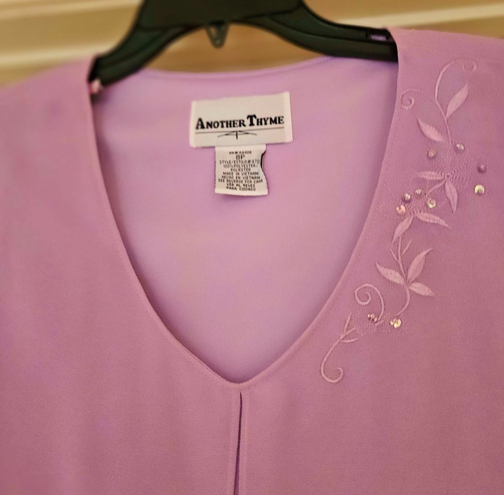 Another Thyme Purple Embroidered Dress~Beaded~ Layered ~ Lined ~Sz 8P~EUC