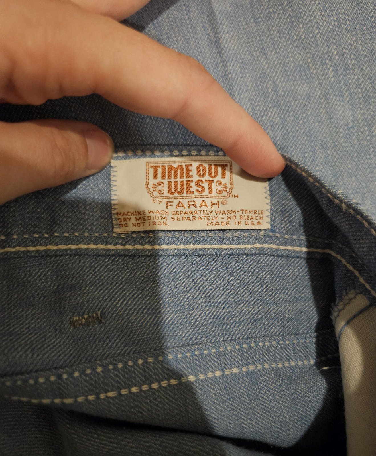 Vintage 70s 80s Farah Time out West blue jean jacket and bell bottom pants set