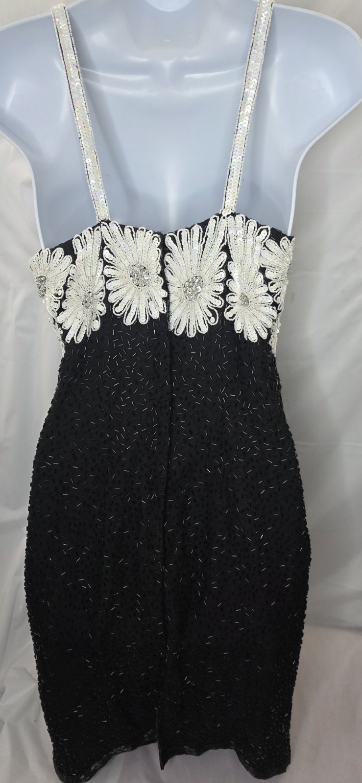 VTG Frank Usher Heavy Beaded & Sequinned 100% Silk Dress Size S 80s 90s Floral