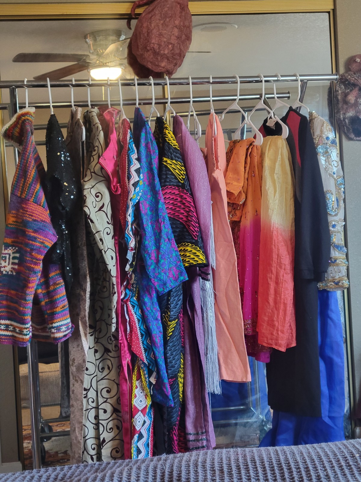 VINTAGE ARTSY COOL CLOTHING LOT, SWEATER COAT,DRESSES,SKIRTS, 15 ITEMS IN LOT
